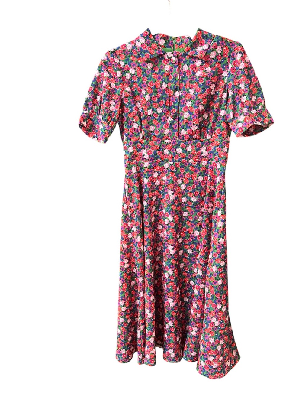Alexia Admor Green Multi Floral Short Sleeve Midi Retro Inspired Dress